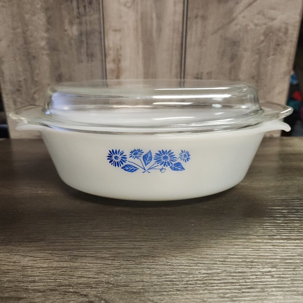 Vtg Anchor Hocking Fire King #433 Blue Cornflower 1-1/2 Qt Casserole Dish W/Lid